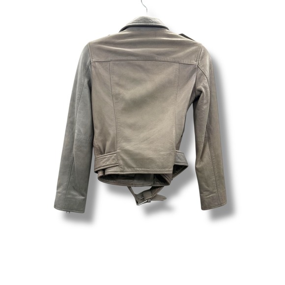 AllSaints Balfern Leather Biker Jacket Women's Size 0 Taupe Moto Fall Edgy‎ - Picture 4 of 16